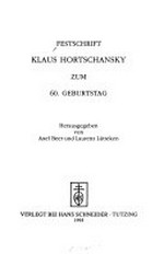 Festschrift Klaus Hortschansky zum 60. Geburtstag